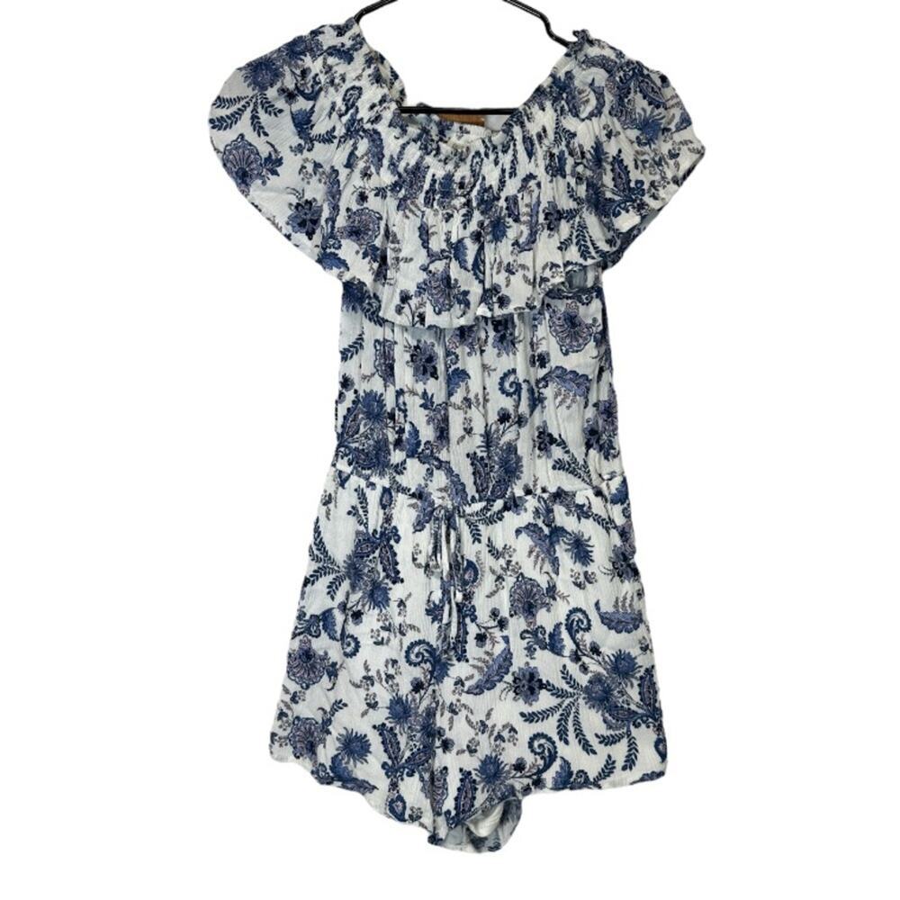 Band of Gypsies White & Blue Floral Paisley Print Romper Size S